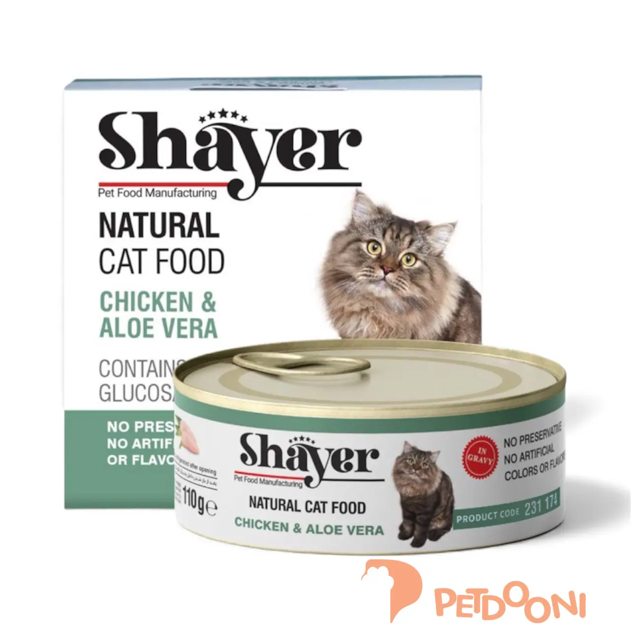 کنسرو نچرال گربه بالغ شایر با طعم مرغ و آلوئه ورا 110 گرم