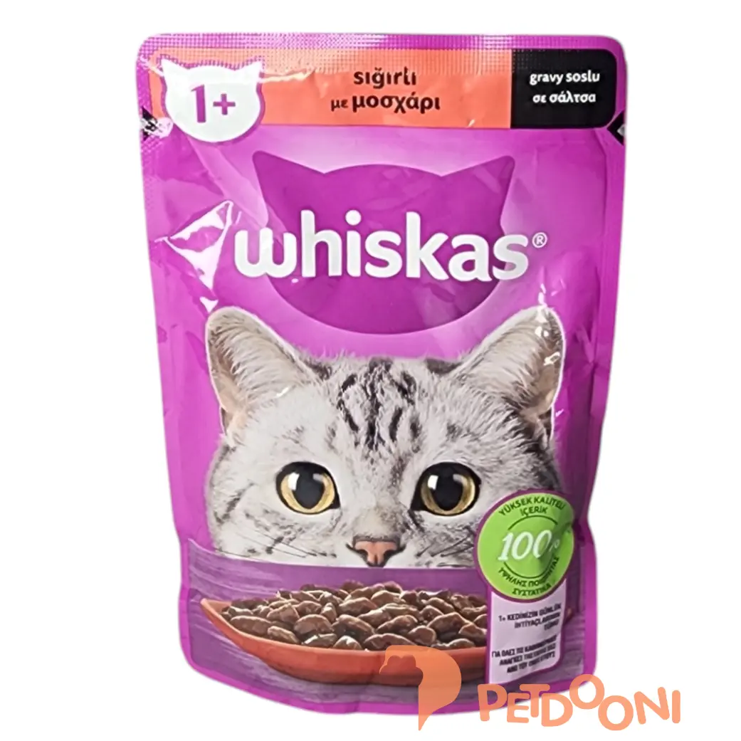 پوچ گربه ویسکاس  با طعم گوشت گوساله در سس وزن 85 گرم